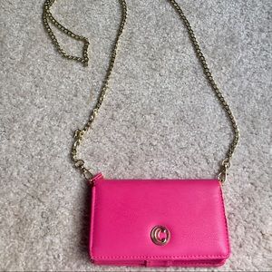 Pink Charming Charlie purse wallet with gold chain